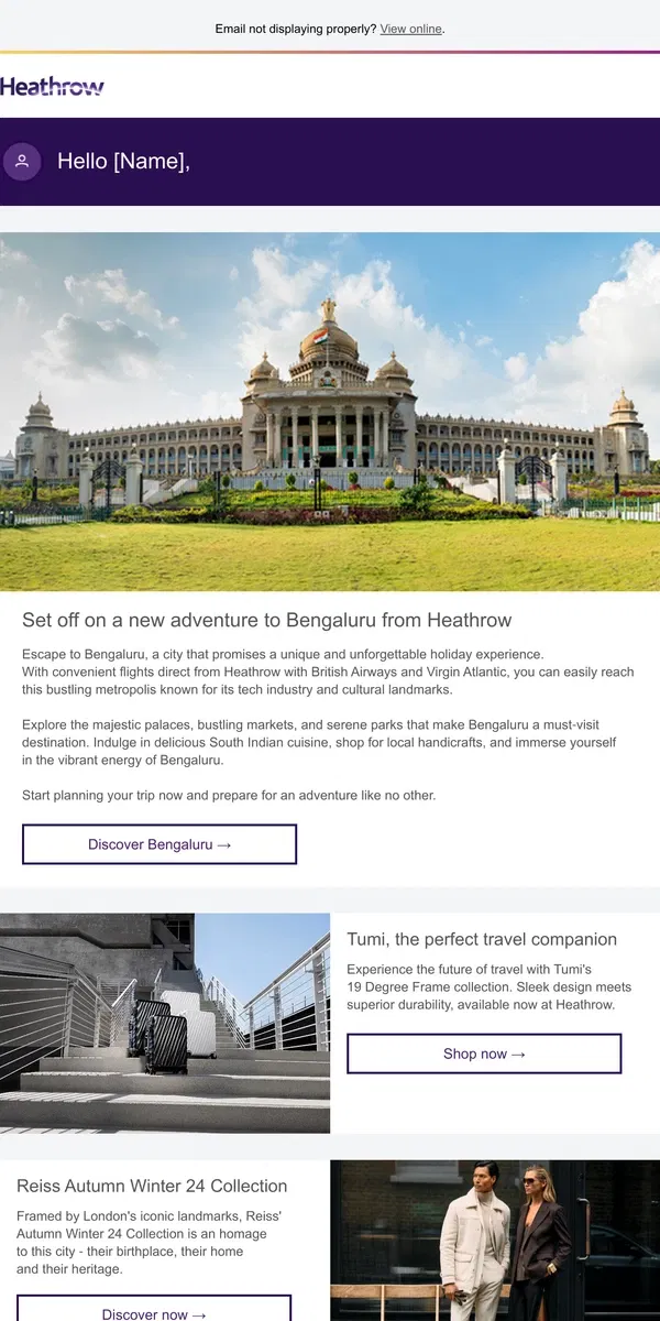 Email from Heathrow Airport. [Name], discover what's new at Heathrow this October