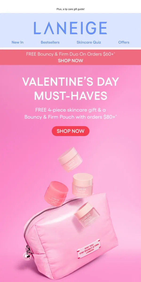 Email from LANEIGE. FREE V-Day Gift on Orders $80+