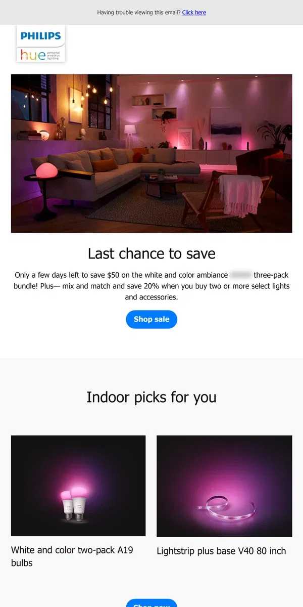 Email from Philips Hue. It's not too late to bring Spring inside your home! 💐