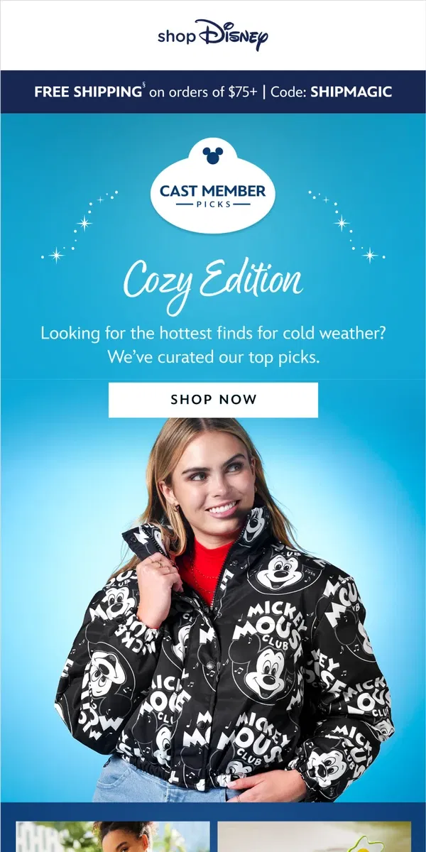 Email from shopDisney. Just in: Cozy Cast Member picks