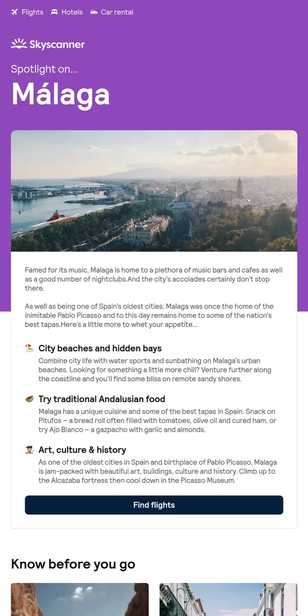 Email from Skyscanner. Do Málaga like a local