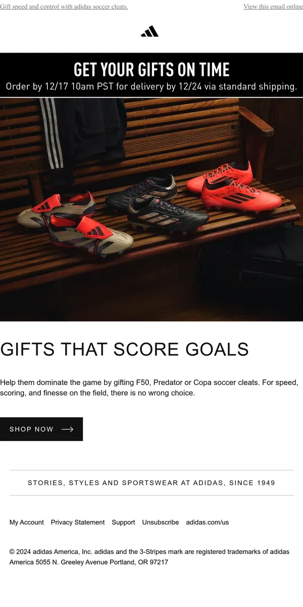 Email from Adidas. On-field favorites