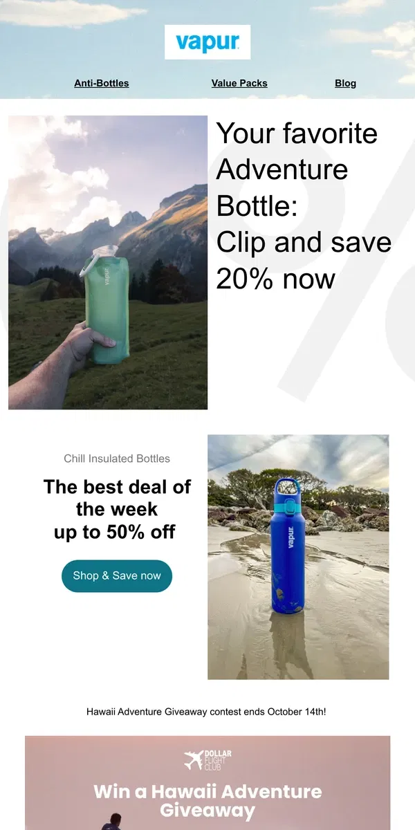 Email from Vapur. Limited time sale on Vapur bottles at Amazon!