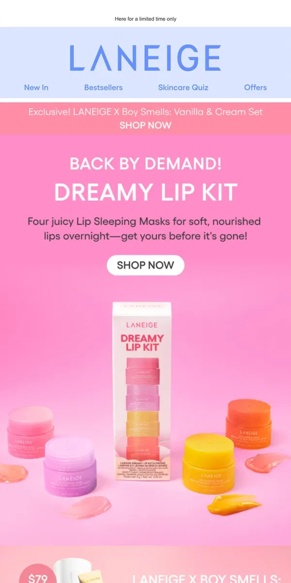 Email from LANEIGE. She’s Back! Cult-Fav Dreamy Lip Kit