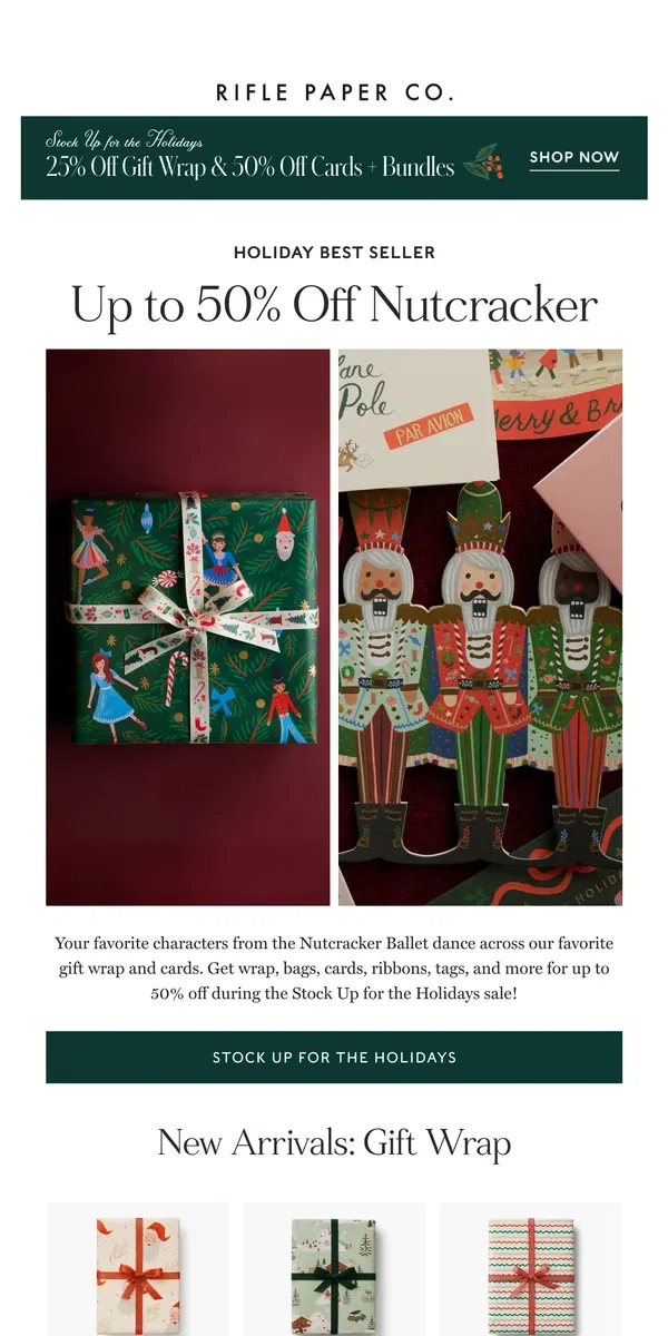 Email from Rifle Paper Co.. Up to 50% off Holiday Cards and Gift Wrap bundles