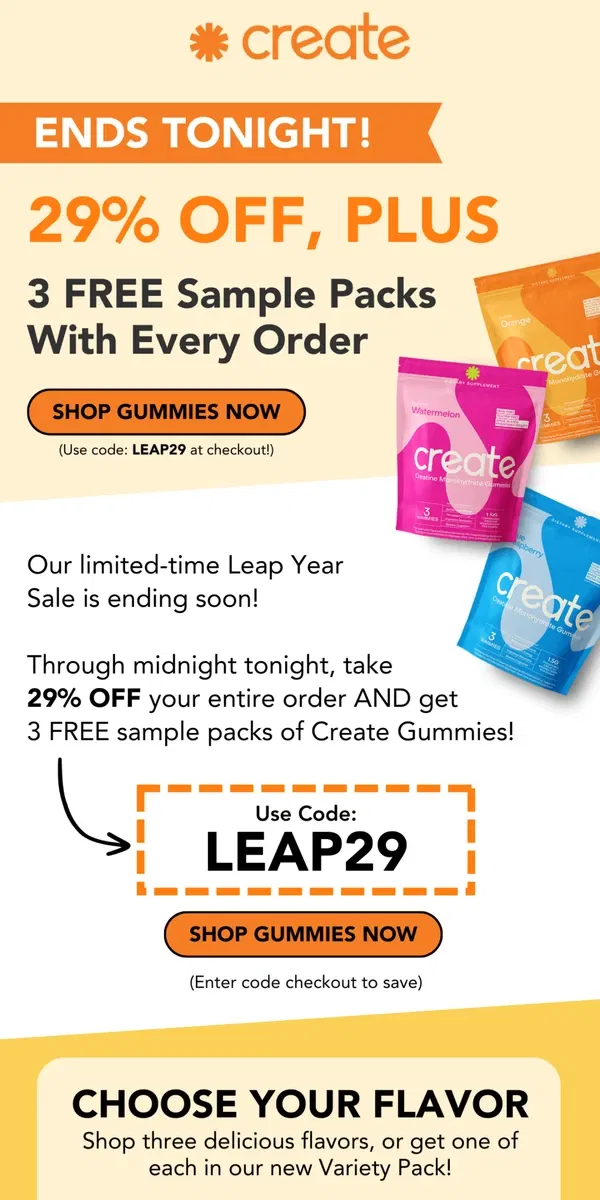 Email from Create Wellness. Your 29% OFF ends tonight ⏰