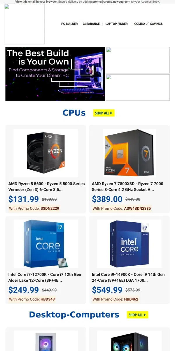 Email from Newegg. AMD Ryzen 7 7800 X3D - Hottest CPU in Stock Now!