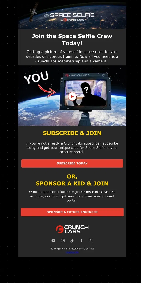 Email from CrunchLabs. CrunchLabs is going to Space!