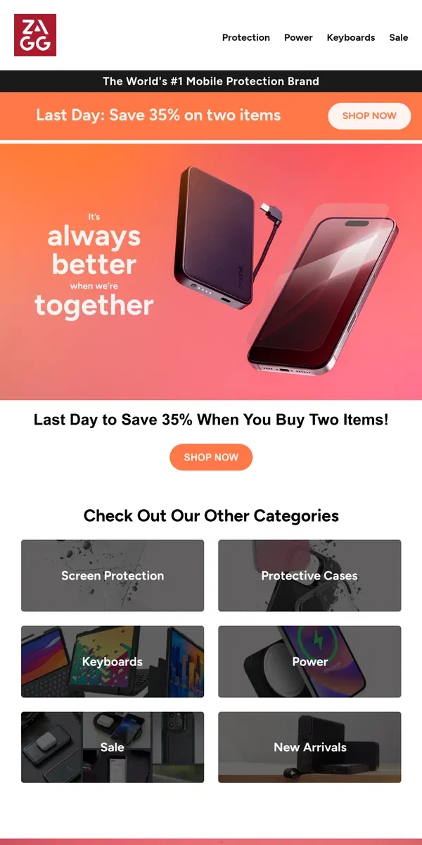 Email from ZAGG. Last Day to Save 35%!