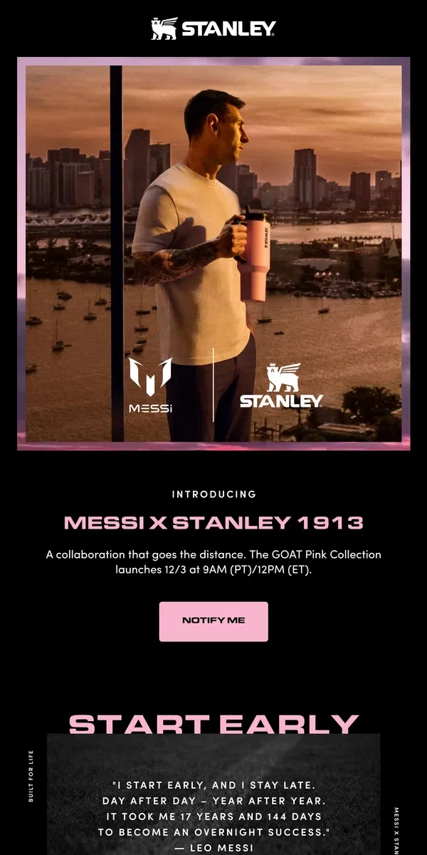 Email from Stanley. Messi x Stanley 1913 is Coming