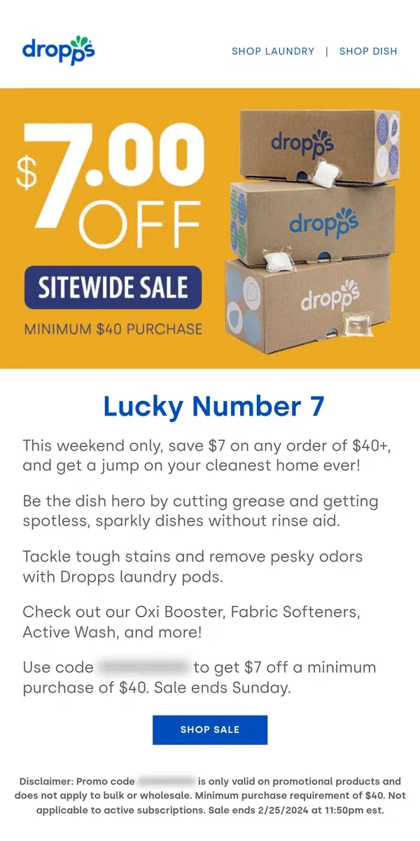 Email from Dropps. Get $7 Off!!