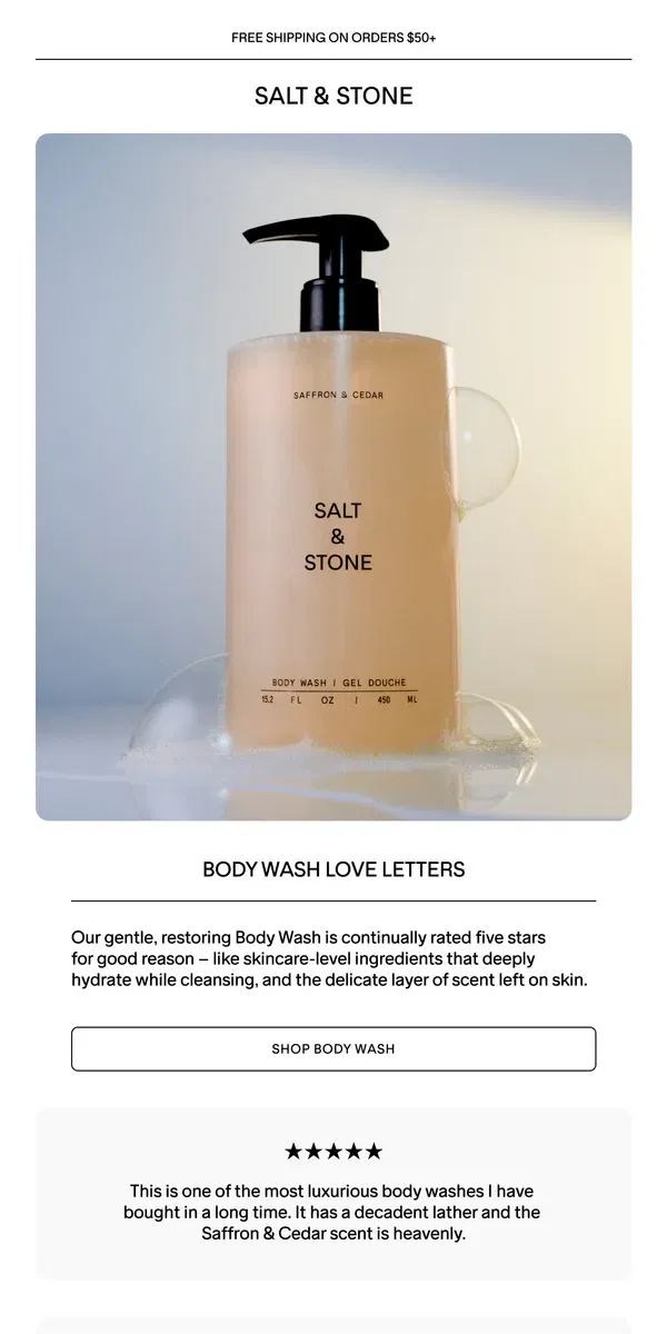 Email from SALT & STONE. Overheard in Your Shower