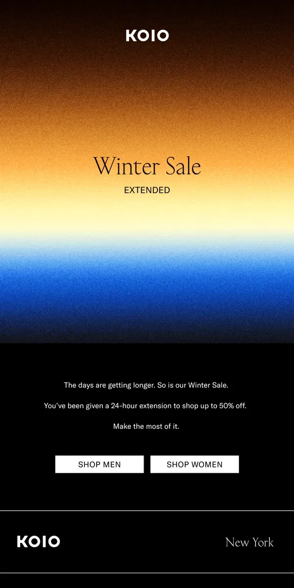 Email from Koio. Winter Sale extended