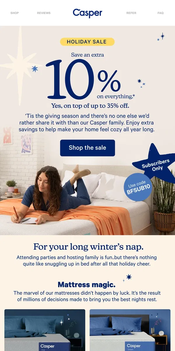 Email from Casper. Extra 10% savings just for you.