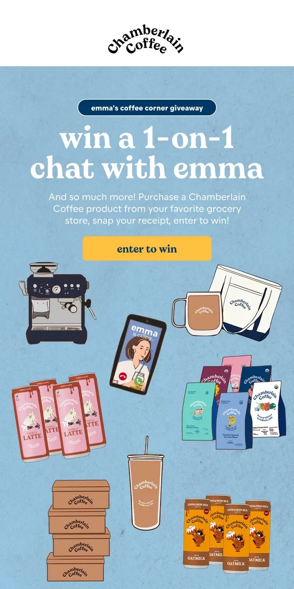 Email from Chamberlain Coffee. emma's coffee corner giveaway