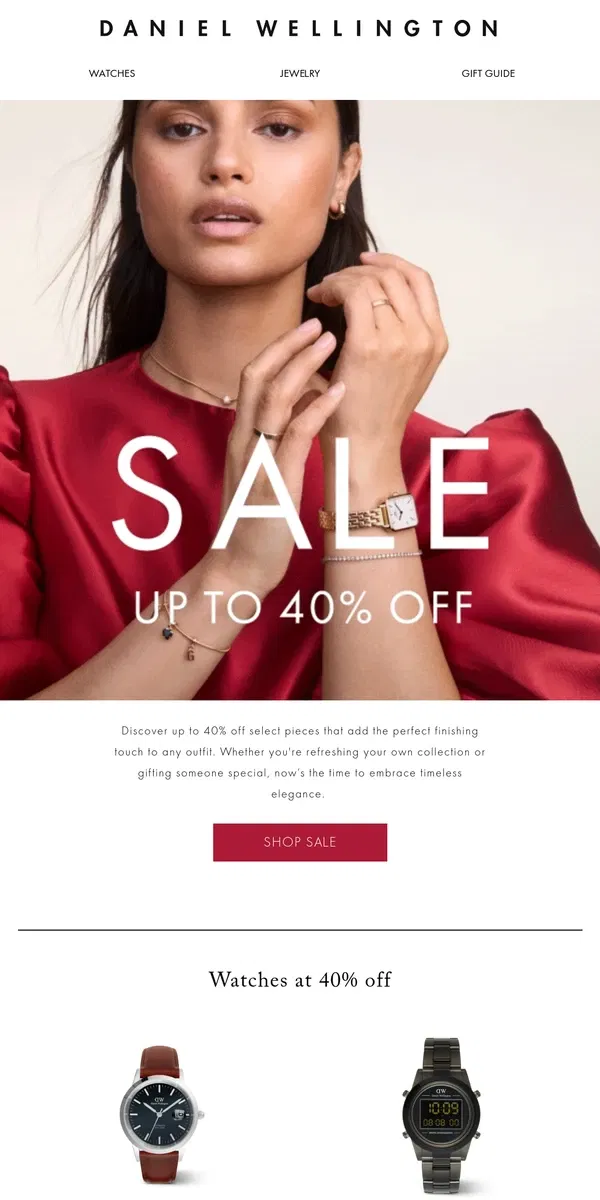 Email from Daniel Wellington. 40% OFF - End of Season Sale Is On 🙌