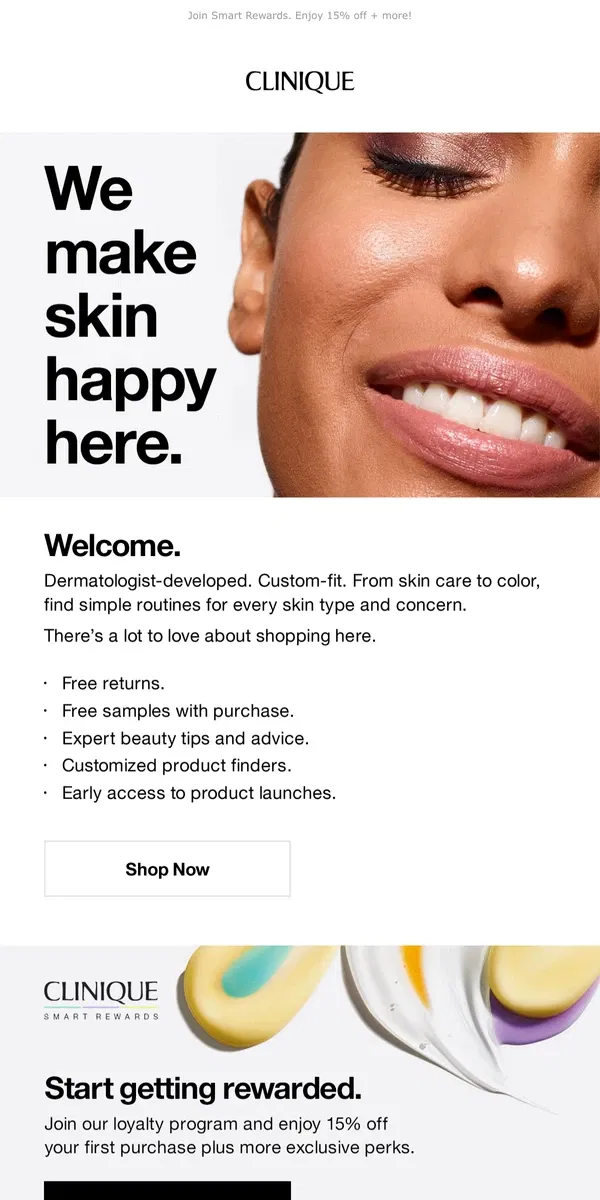 Email from Clinique. A warm Clinique welcome!