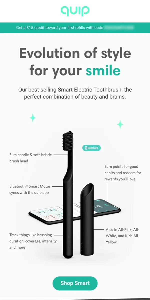 Email from quip. Brush up on your oral care, on us