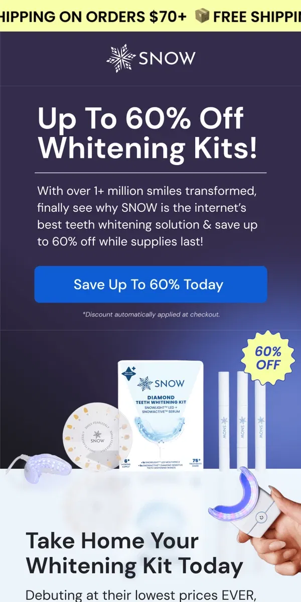 Email from Snow Teeth Whitening. Lowest Whitening Kit Prices EVER! 🦷✨