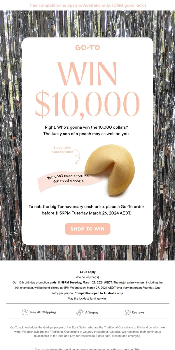 Email from Go-To Skin Care. Your Tennaversary Fortune Awaits.