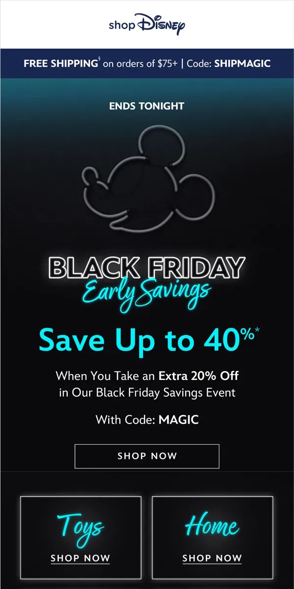 Email from shopDisney. Last chance to Save Up to 40%