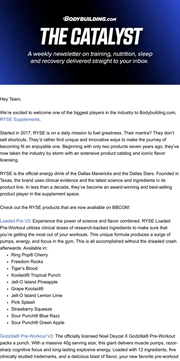 Email from Bodybuilding.com. All RYSE: Welcoming RYSE to Bodybuilding.com