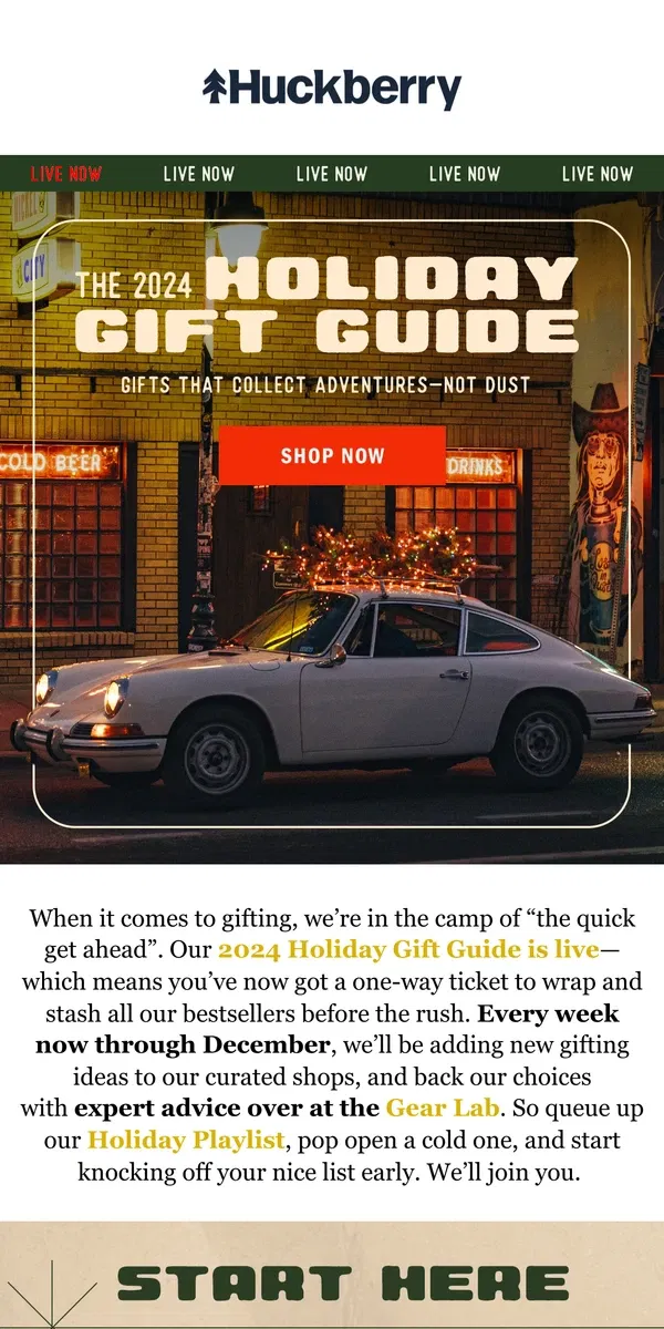 Email from Huckberry. The Holiday Porsche Is Back