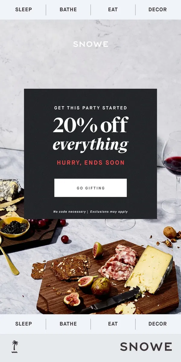 Email from Snowe. 20% off everything