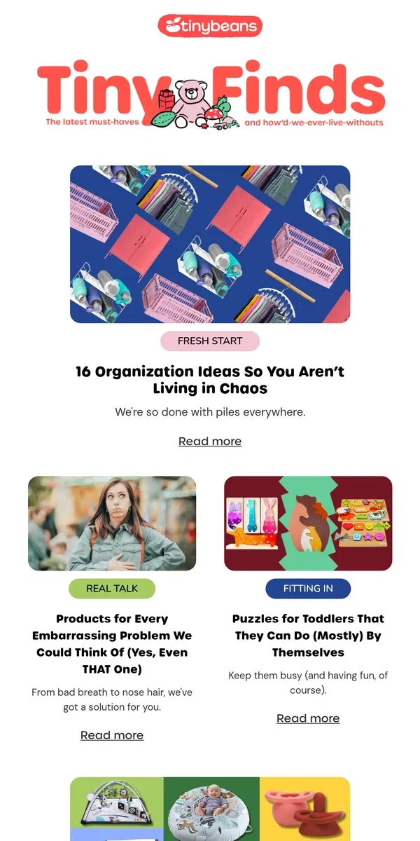 Email from Tinybeans. 16 Organization Ideas So You Aren’t Living in Chaos 🪄