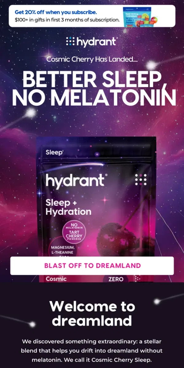 Email from Hydrant. 🌌 NEW: Melatonin Free Sleep Helper