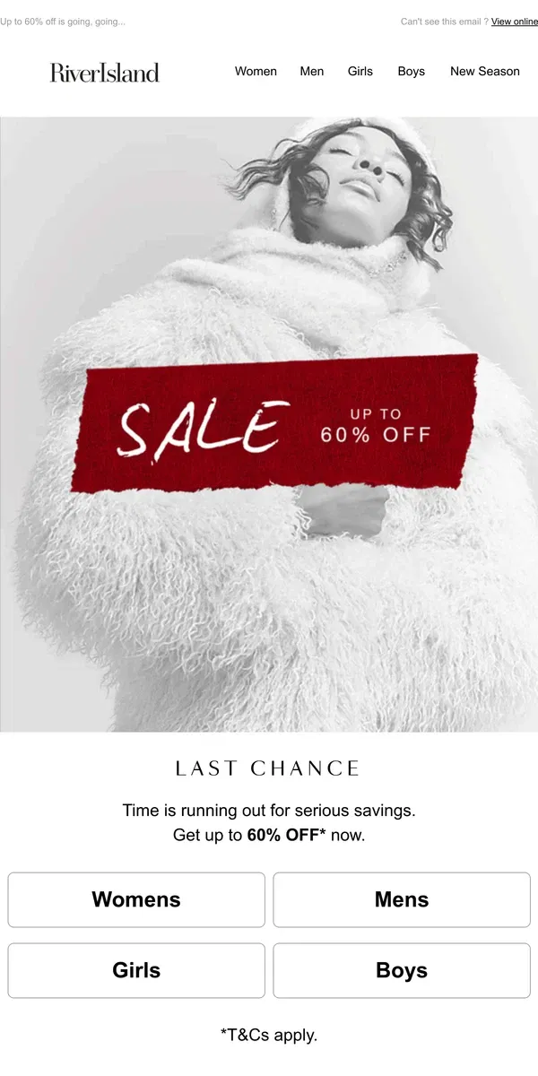 Email from River Island. Hurry, Last Chance For Sale ⏰