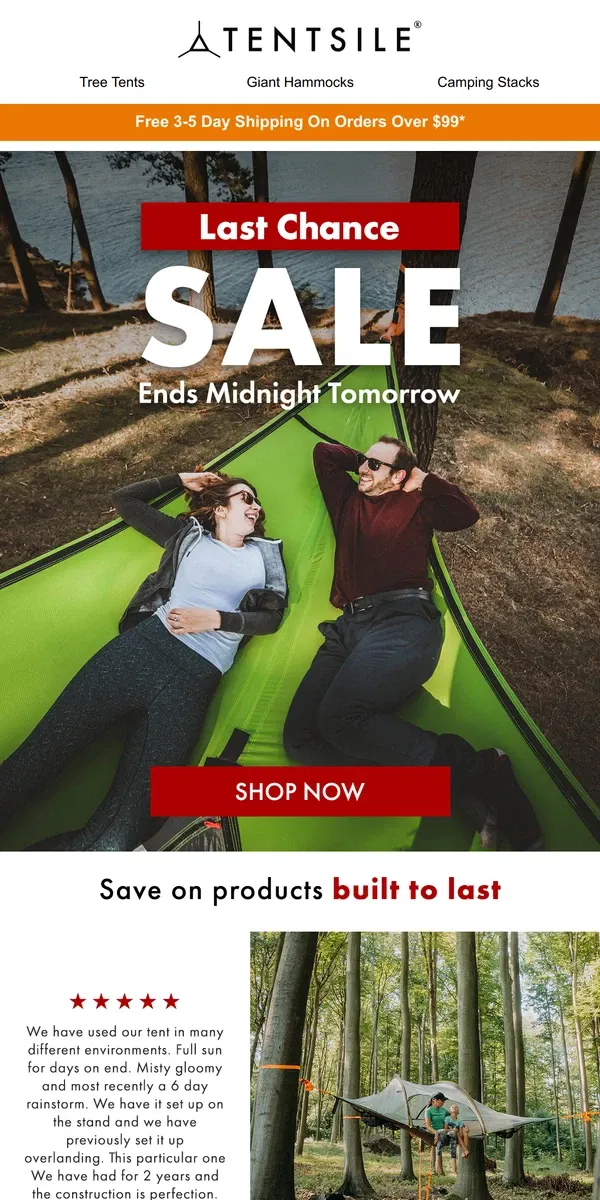 Email from Tentsile. LAST CHANCE | Up To 30% Off 🌲