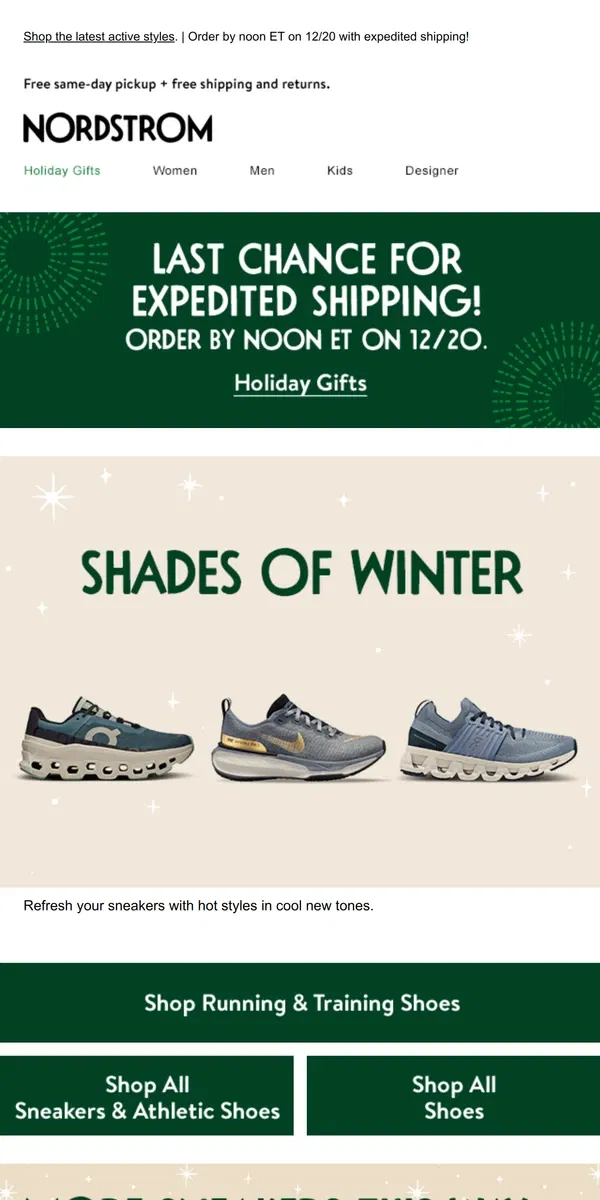 Email from Nordstrom. Sneakers in icy hues