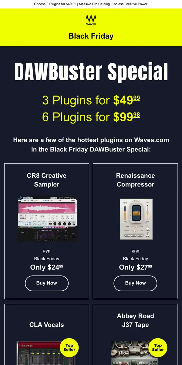 Email from Waves Audio. Black Friday 📣 DAWBuster Special