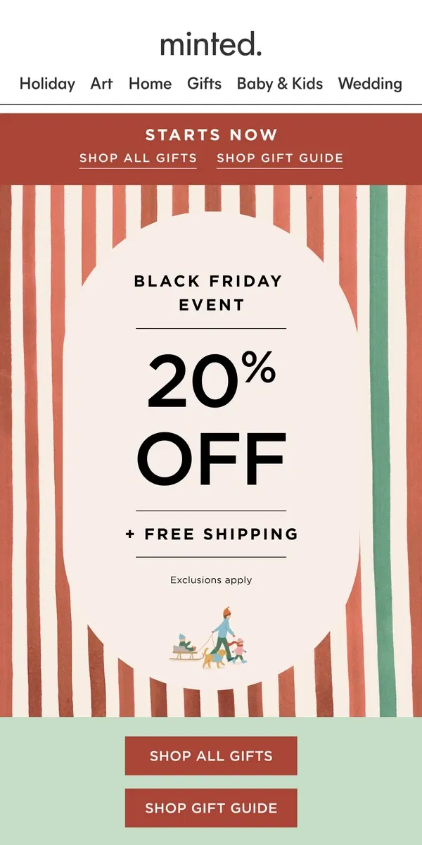 Email from Minted. Black Friday: 20% off + free shipping