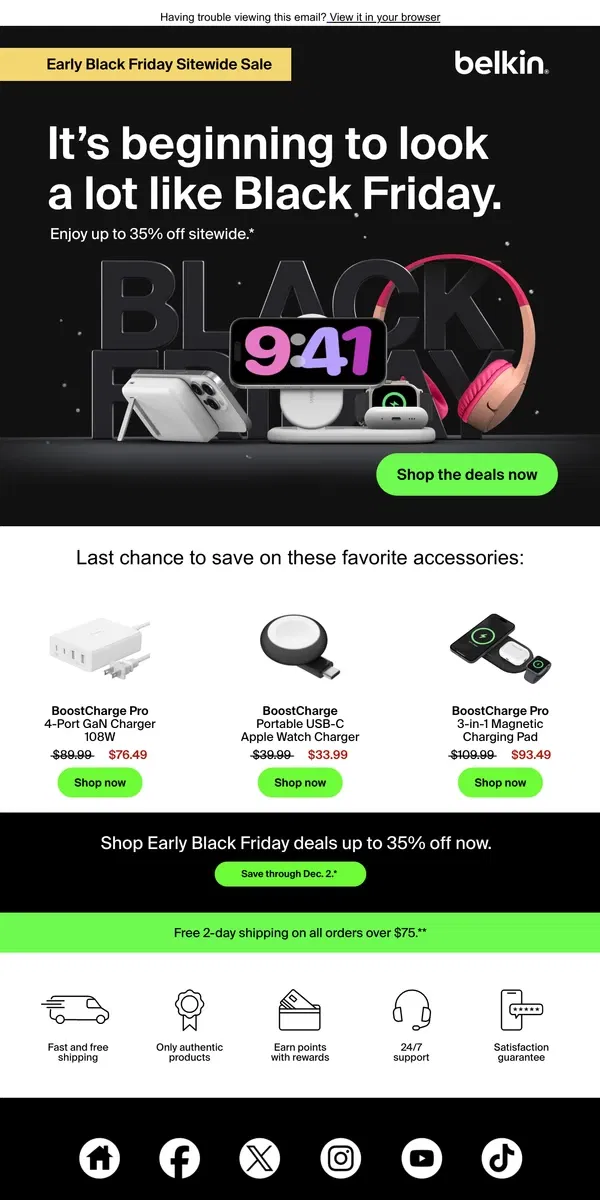 Email from Belkin. Best days ever: up to 35% off essentials to upgrade your tech .🎉