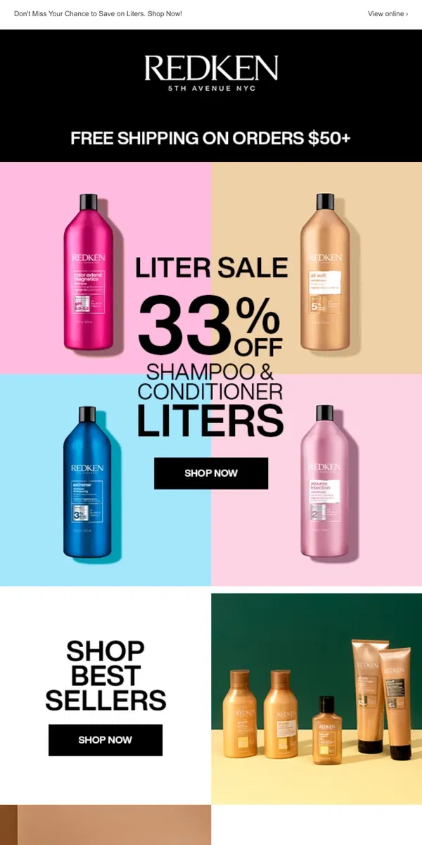 Email from Redken. 📣 LAST CHANCE! Liter Sale Extended LAST DAY!!