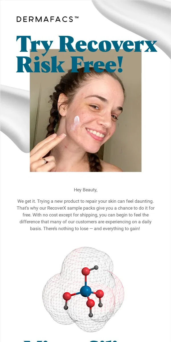 Email from Dermafacs Skincare. Your RecoverX Samples