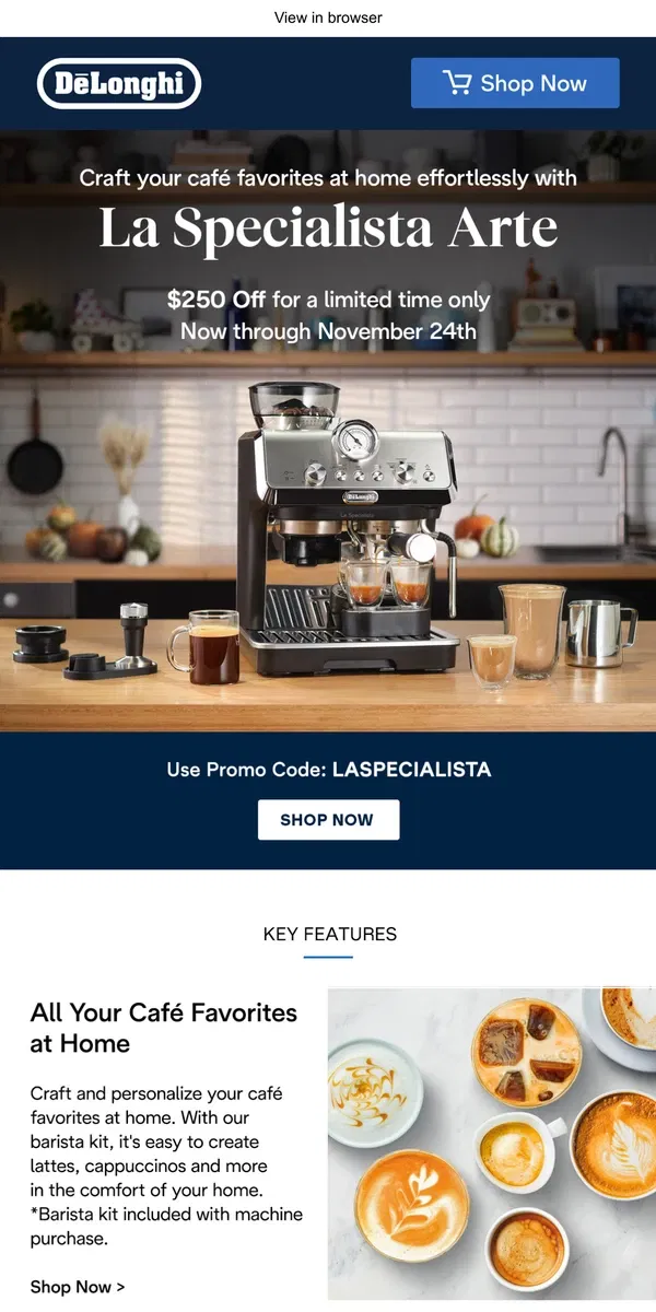 Email from De'Longhi. $250 off just for you!