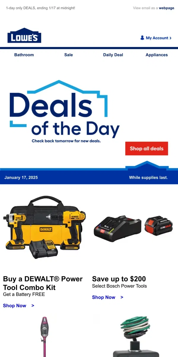 Email from Lowe's. LIMITED TIME deals, just for today.