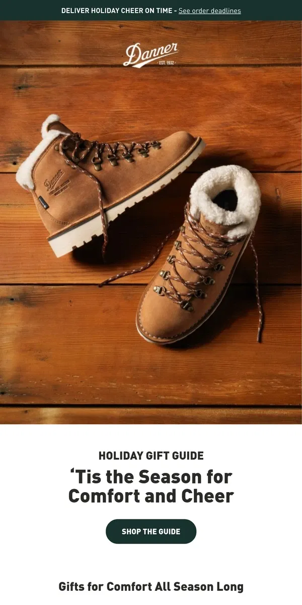 Email from Danner. Holiday Comfort Delivered