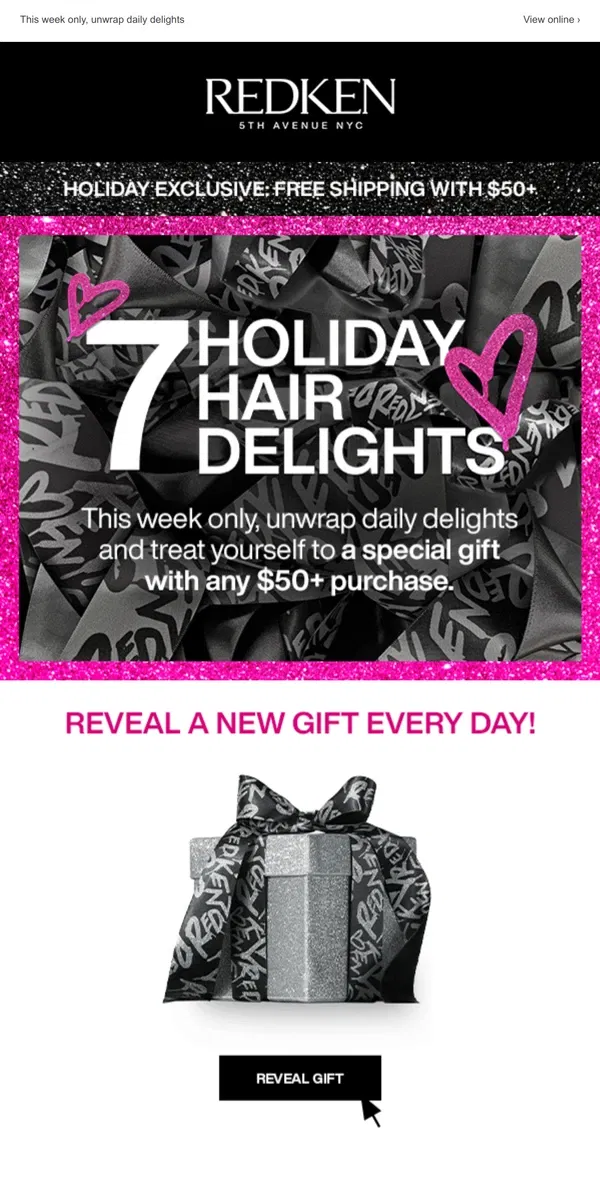 Email from Redken. Unwrap your FREE Silver Mini Glitter Brush Now! 🎁