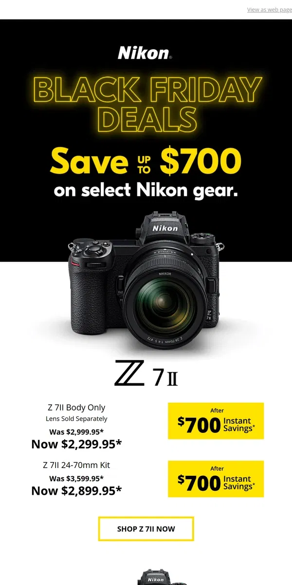 Email from Nikon. Up to $700 in savings on select products