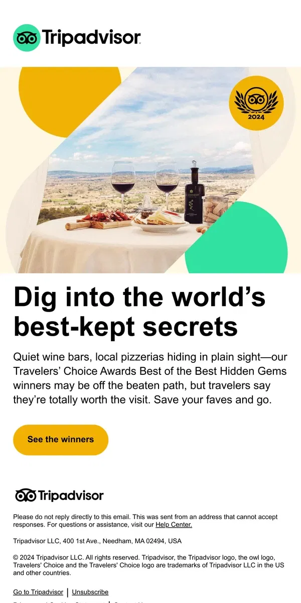 Email from Tripadvisor. Secret’s out: Hidden gem restaurants of the year