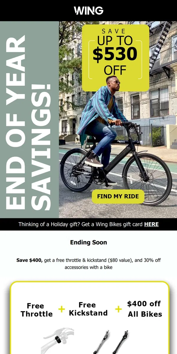 Email from Wing Bikes. End of Year Special