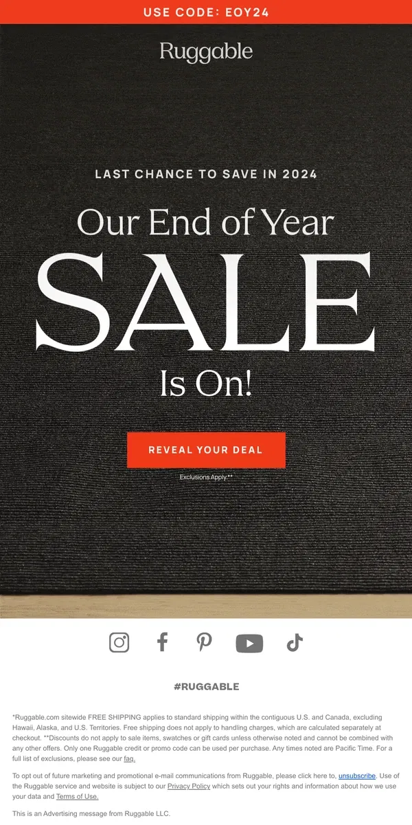 Email from Ruggable. Rolling out our End of Year Sale