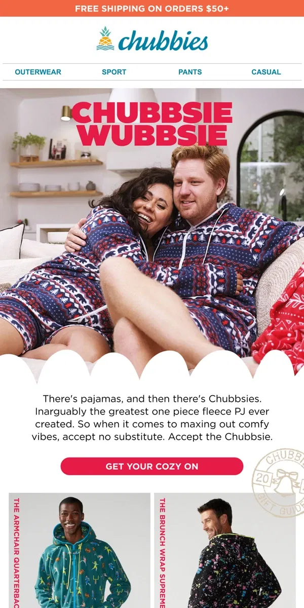 Email from Chubbies Shorts. One piece. One love. One Chubbsie