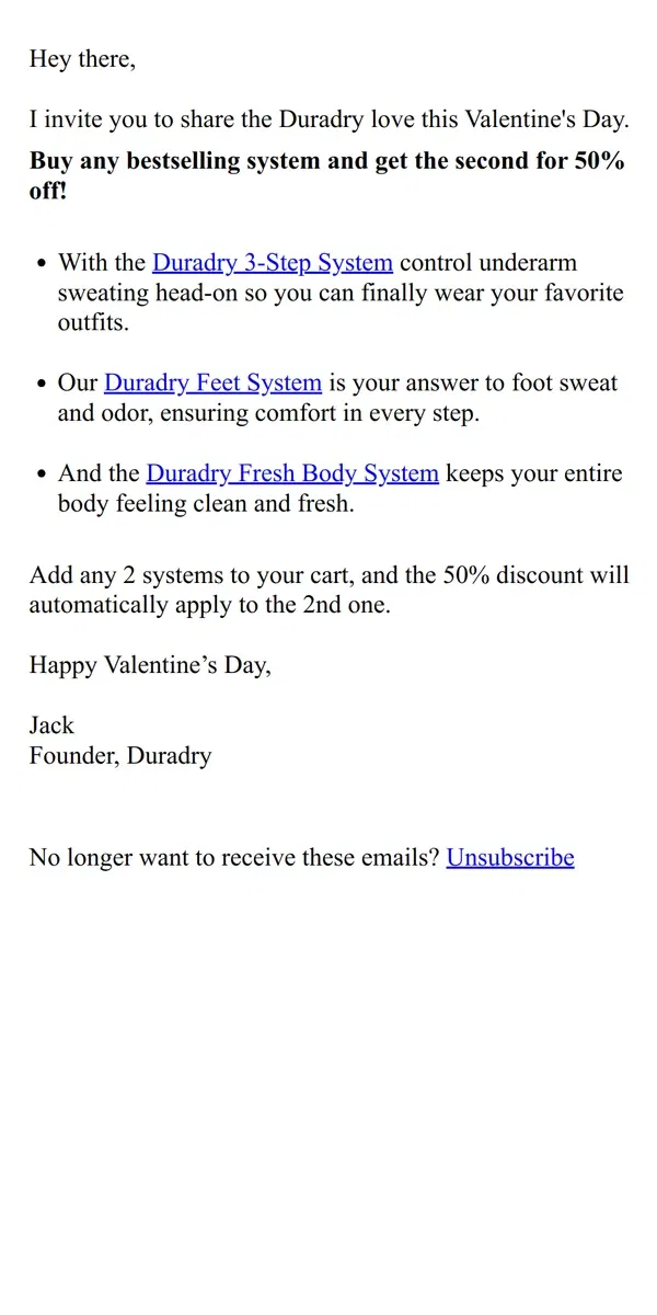 Email from Duradry. Double up on Duradry: BOGO 50% off all systems!