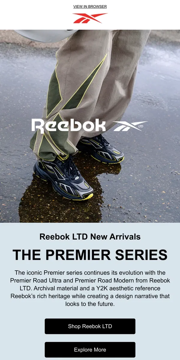 Email from Reebok. New from Reebok LTD: The Premier Series