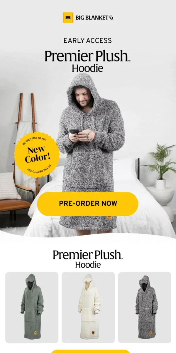 Email from Big Blanket Co. Premier Plush™ Wearables — NEW Colors